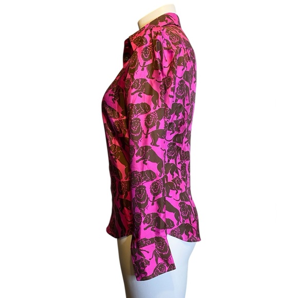 J.Crew Collection silk shirt sleepy lions Fuchsia Women’s Size 6 NWT - Picture 5 of 16